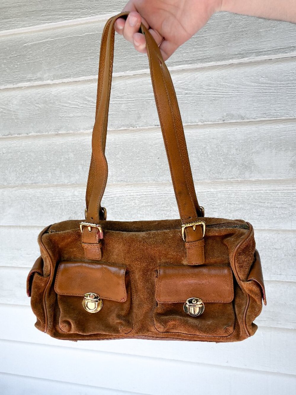 Maxx New York Brown Suede Leather Shoulder Bag Satchel Purse